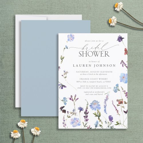 Elegant Dusty Blue Wildflower Floral Bridal Shower Invitation