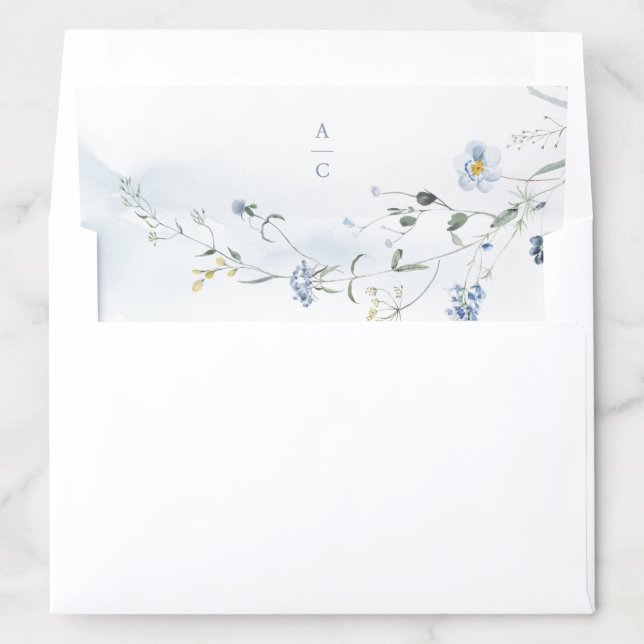 Elegant Dusty Blue Wildflower Rustic Boho Wedding Envelope Liner (In Envelope)