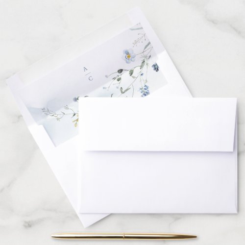 Elegant Dusty Blue Wildflower Rustic Boho Wedding Envelope Liner