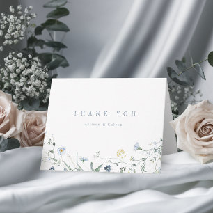 Elegant Dusty Blue Wildflower Rustic Boho Wedding Letterpress Thank You Card