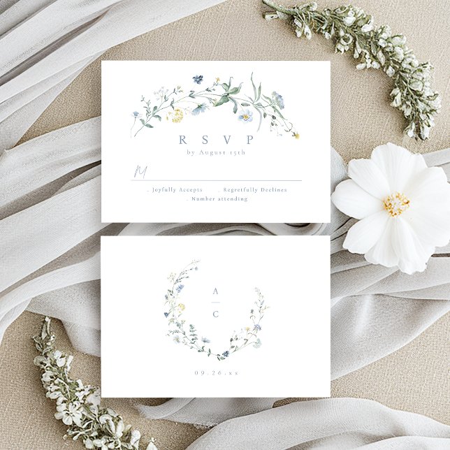 Elegant Dusty Blue Wildflower Rustic Boho Wedding RSVP Card (Elegant Dusty Blue Wildflower Rustic Boho Wedding RSVP Card)
