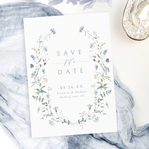 Elegant Dusty Blue Wildflower Rustic Boho Wedding Save The Date