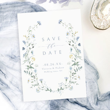 Elegant Dusty Blue Wildflower Rustic Boho Wedding Save The Date by AvaPaperie at Zazzle