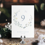 Elegant Dusty Blue Wildflower Rustic Boho Wedding Table Number