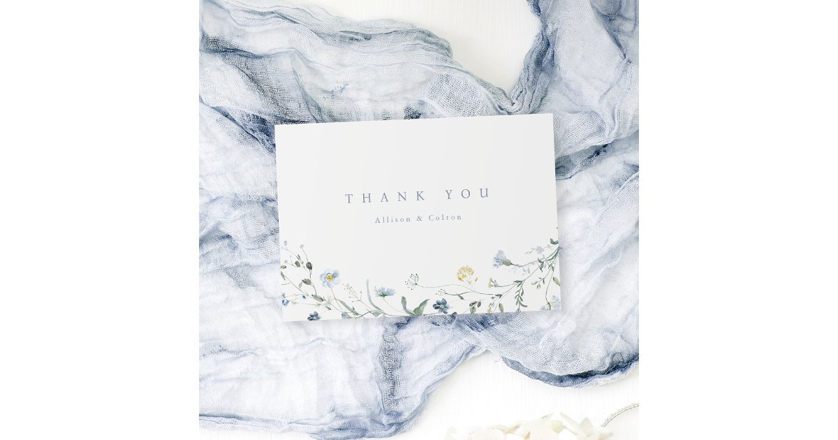 Elegant Dusty Blue Wildflower Rustic Boho Wedding Thank You Card | Zazzle