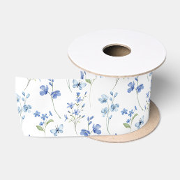 Elegant Dusty Blue Wildflower Satin Ribbon