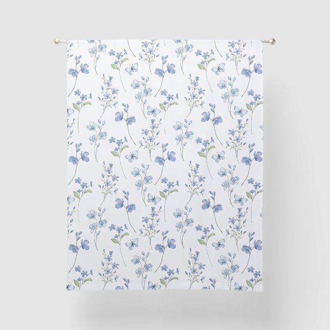 Elegant Dusty Blue Wildflower Sheer Curtains (Front)