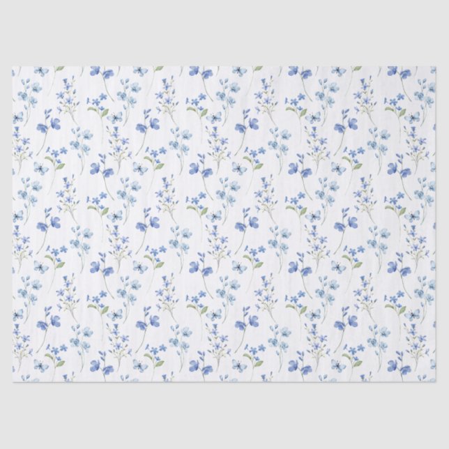 Elegant Dusty Blue Wildflower Tissue Paper (Front)