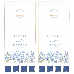 Elegant Dusty Blue Wildflower Wedding Cornhole Set