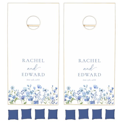 Elegant Dusty Blue Wildflower Wedding Cornhole Set
