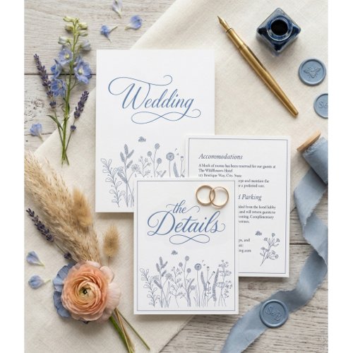 Elegant Dusty Blue Wildflower Wedding Details  Enclosure Card