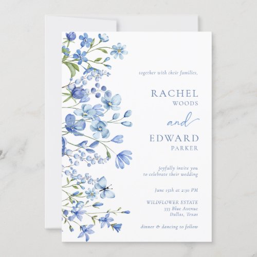 Elegant Dusty Blue Wildflower Wedding Invitation