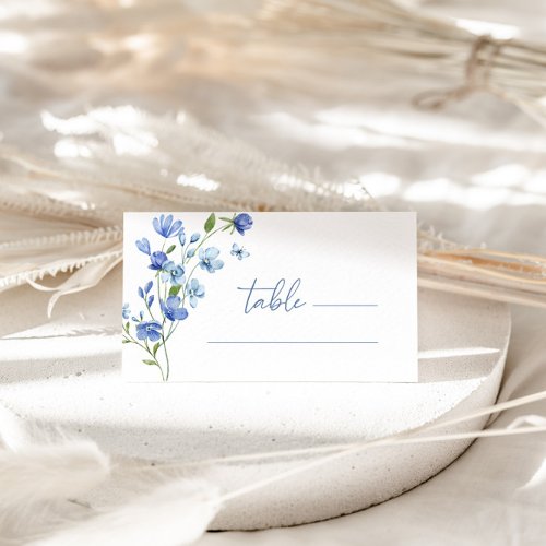 Elegant Dusty Blue Wildflower Wedding Place Card