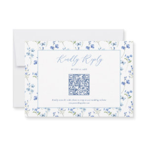 Elegant Dusty Blue Wildflower Wedding RSVP Card