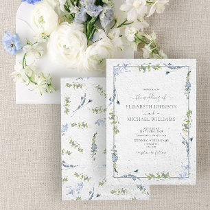 Elegant Dusty Blue Wildflowers Watercolor Wedding Invitation
