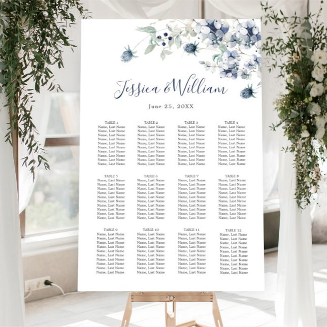 Elegant Dusty Blue Winter 12 Tables SEATING CHART Foam Board (Creator Uploaded)