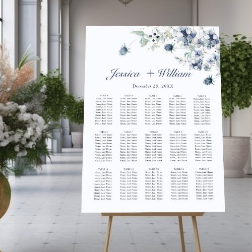 Elegant Dusty Blue Winter 15 Tables SEATING CHART Foam Board