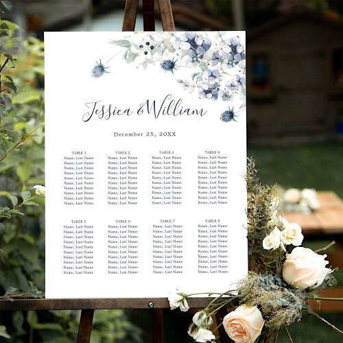 Elegant Dusty Blue Winter 8 Tables SEATING CHART Foam Board