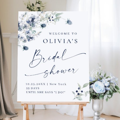 Elegant Dusty Blue Winter Bridal Shower Welcome Foam Board