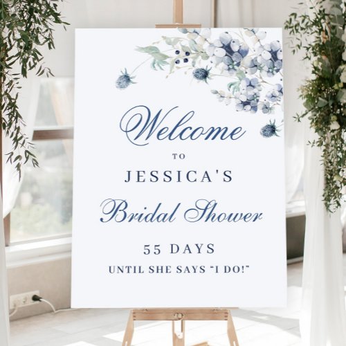 Elegant Dusty Blue Winter Bridal Shower Welcome Foam Board