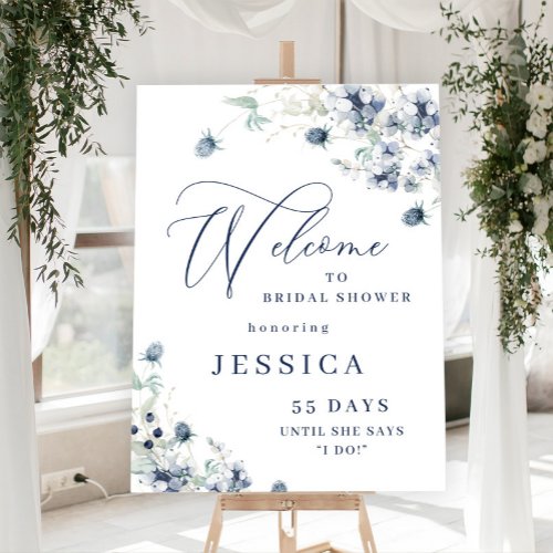 Elegant Dusty Blue Winter Bridal Shower Welcome Foam Board