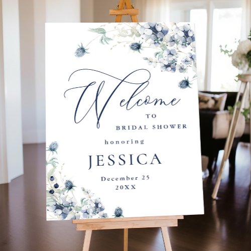 Elegant Dusty Blue Winter Bridal Shower Welcome Foam Board