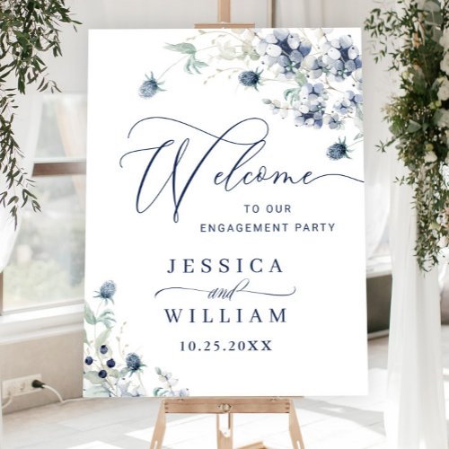 Elegant Dusty Blue Winter Engagement Party Welcome Foam Board