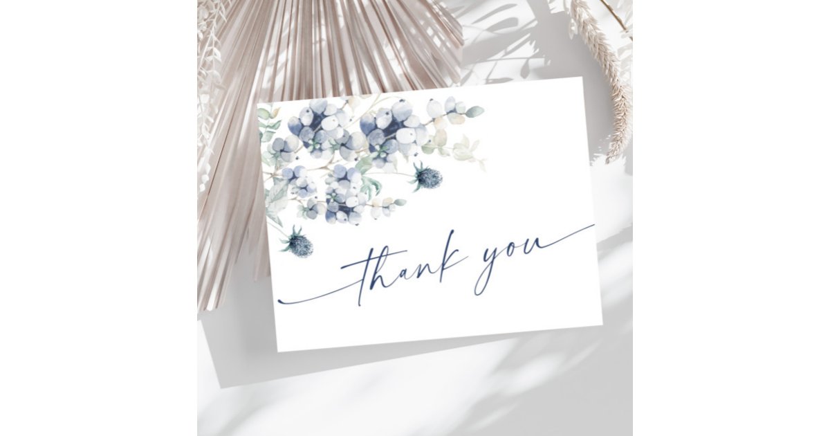 Elegant Dusty Blue Winter Foliage Boho Thank You Postcard | Zazzle