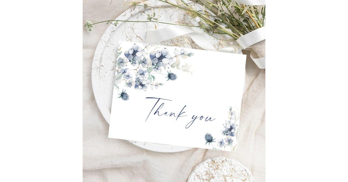 Elegant Dusty Blue Winter Foliage Boho Thank You Postcard | Zazzle