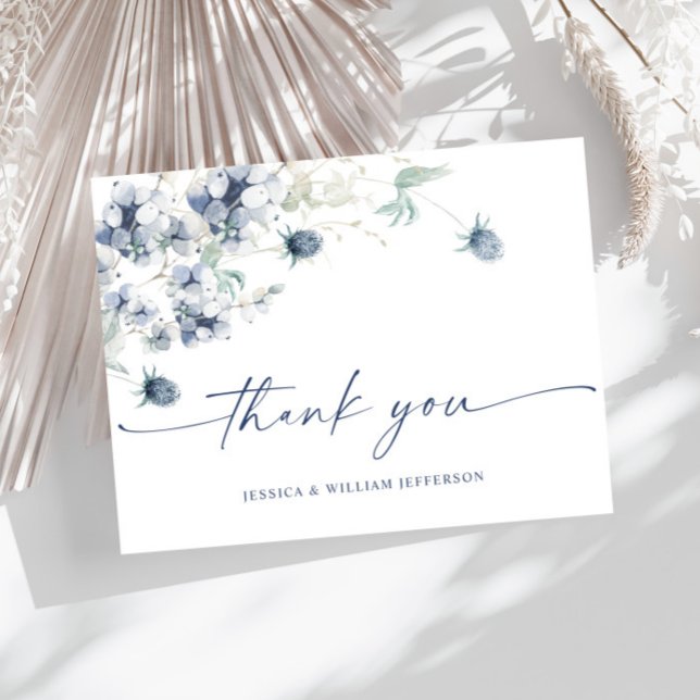 Elegant Dusty Blue Winter Foliage Boho Thank You Postcard (Creator Uploaded)