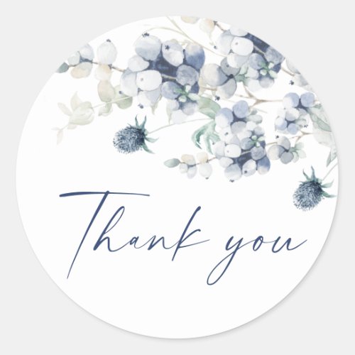 Elegant Dusty Blue Winter Foliage Boho Wedding Classic Round Sticker