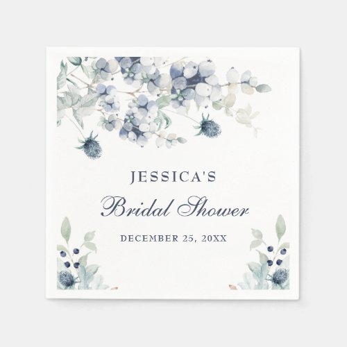 Elegant Dusty Blue Winter Foliage Bridal Shower Napkins