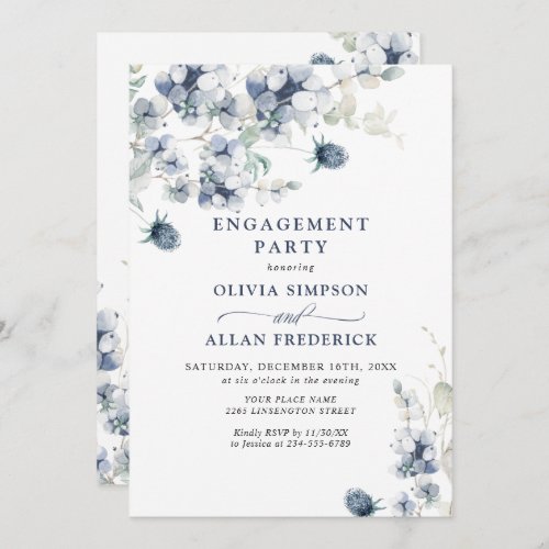 Elegant Dusty Blue Winter Foliage ENGAGEMENT PARTY Invitation