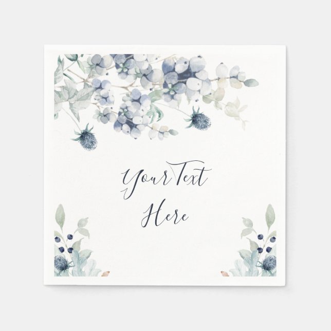 Elegant Dusty Blue Winter Foliage Party Napkins (Front)