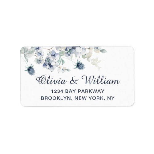 Elegant Dusty Blue Winter Foliage Return Address Label