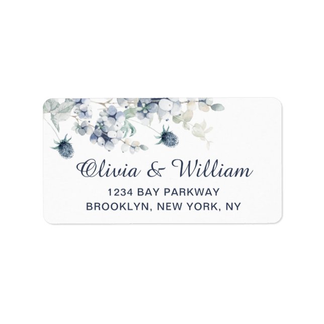 Elegant Dusty Blue Winter Foliage Return Address Label (Front)