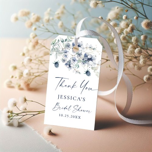 Elegant Dusty Blue Winter Foliage Thank You Gift Tags