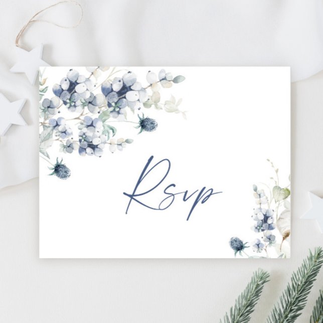 Elegant Dusty Blue Winter Foliage Watercolor RSVP Postcard (Creator Uploaded)