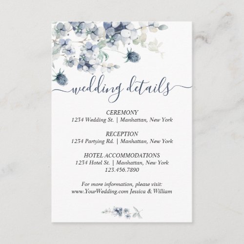 Elegant Dusty Blue Winter Foliage Wedding Details Enclosure Card