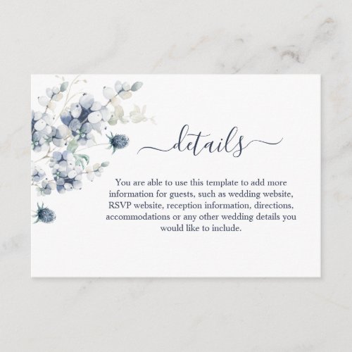 Elegant Dusty Blue Winter Foliage Wedding Details Enclosure Card