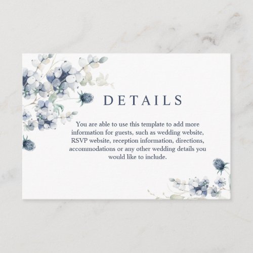 Elegant Dusty Blue Winter Foliage Wedding Details Enclosure Card