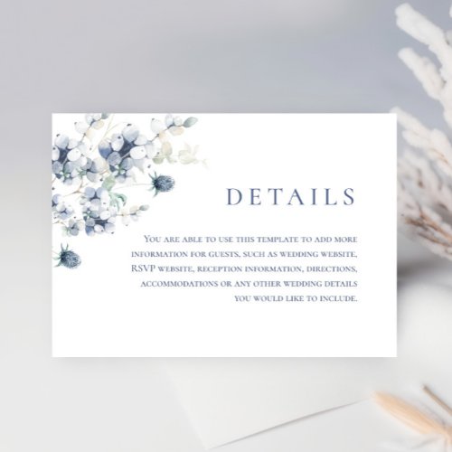 Elegant Dusty Blue Winter Foliage Wedding Details Enclosure Card