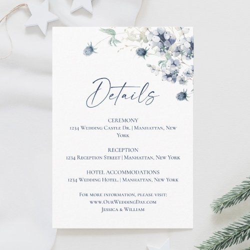 Elegant Dusty Blue Winter Foliage Wedding Details Enclosure Card