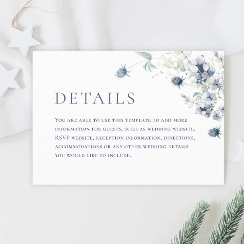 Elegant Dusty Blue Winter Foliage Wedding Details Enclosure Card