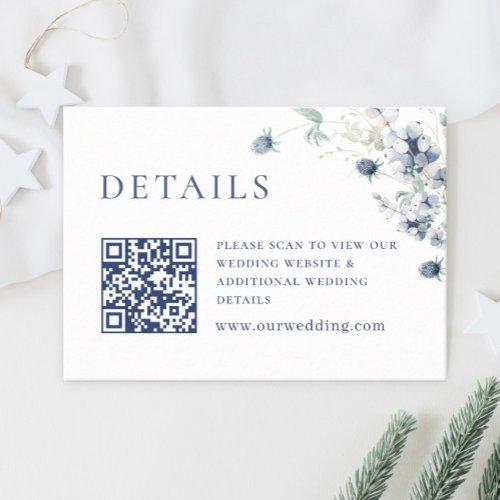 Elegant Dusty Blue Winter Foliage Wedding Details Enclosure Card