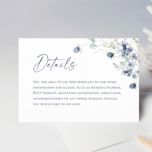 Elegant Dusty Blue Winter Foliage Wedding Details Enclosure Card