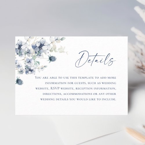 Elegant Dusty Blue Winter Foliage Wedding Details Enclosure Card