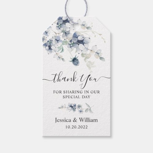 Elegant Dusty Blue Winter Foliage Wedding Gift Tags