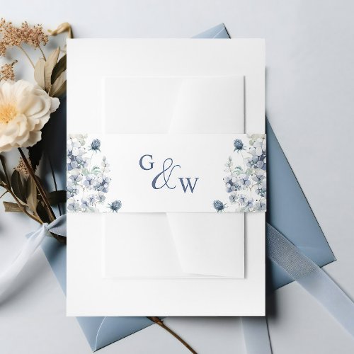 Elegant Dusty Blue Winter Foliage Wedding Invitation Belly Band