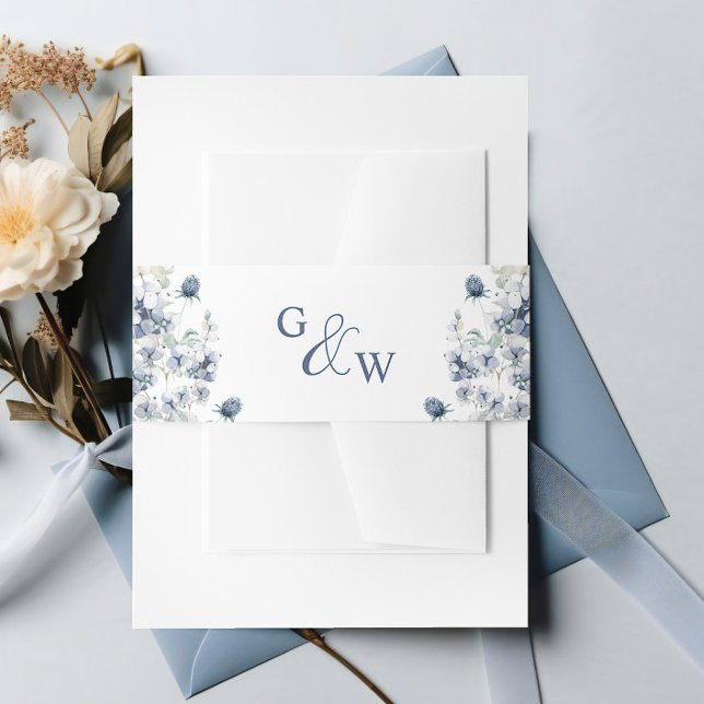Elegant Dusty Blue Winter Foliage Wedding Invitation Belly Band (Creator Uploaded)